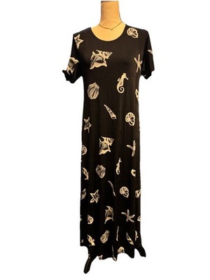 Pretty Woman Collection Seashell Print Maxi Dress Black Beachy Summer L