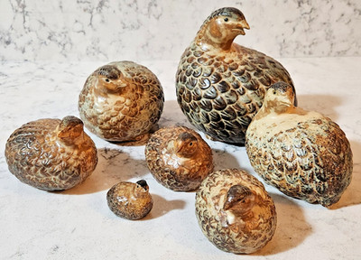Vintage Ceramic Partridge Quail Figurines - Japan - Set of 7