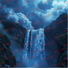 Digital Image Ai Art Picture Wallpaper Background Waterfall Sky Clouds Nature