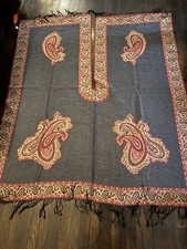 Urban Coco Poncho Womens One Size Gray Paisley Fringe Shawl Wrap Juana Cape 6532