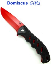 8 1/2" NEW RED Black DROP POINT POCKET Folding KNIFE Knives Spring Assisted