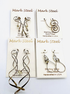 Set 4 Mark Stahl Sterlingsilber & Gold gefüllt Ohrhänger nie getragen
