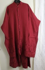2PC Set Eskandar Sz 1 Tunic 3 Pants RED FLORAL LINEN 40"L Shirt Top Dress