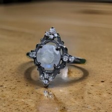 Anillo solitario redondo de piedra lunar anillo de plata de ley 925 anillo de compromiso