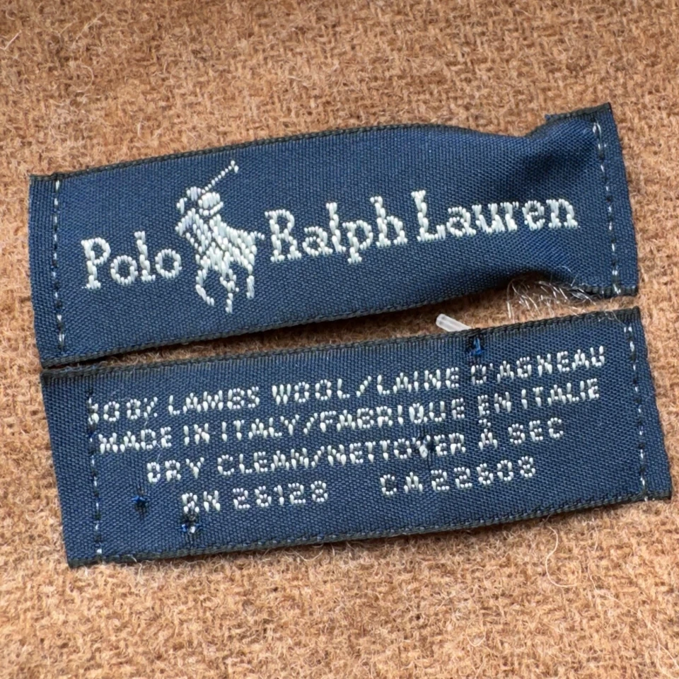 Bufanda Polo Ralph Lauren 62x12 Marrón Camel Italia Lana de Cordero Poni Flecos Preppy Foto 4 de 4