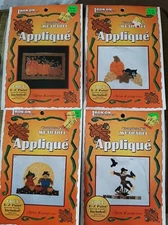Lot Of 4 Stan Rising Halloween Applique Kits 90s scarecrow pumpkins black cat