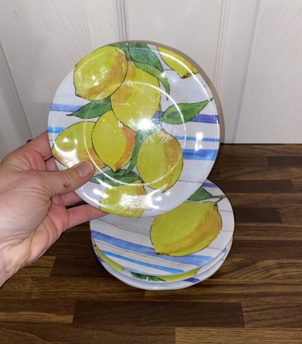 (4) CYNTHIA ROWLEY NY LEMONS PLATES YELLOW GREEN BREAD SALAD 100% MELAMINE - Picture 13 of 17