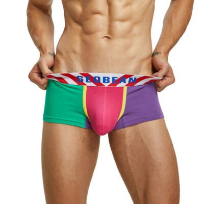 Seobean Men's Cotton Boxer Briefs Breathable Shorts Pouch Patchwork Underwear