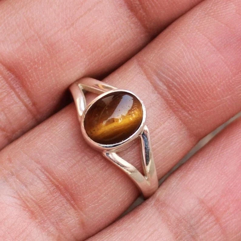 Anello in argento bianco e nero con occhio di tigre - ESA001-T – Simmi Gioiellerie