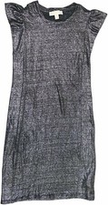 Michael Kors Metallic Finish Linen Cap Sleeve Mini Dress XXS Black/Silver NWT