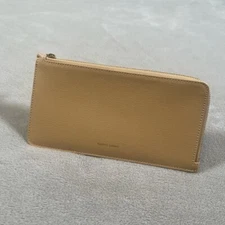 Mansur Gavriel Beige Tan Card Holder Wallet Clutch Zip Saffiano Leather Designer