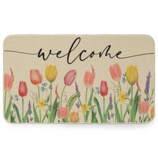 Welcome Door Mat Spring Tulips Floral Doormat for Indoor Outdoor, Front Porch