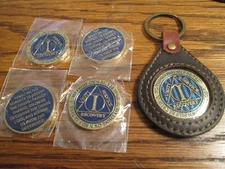 1 Year Coin and Key Chain Set  Blue Tri-plate  12 Step Recovery 