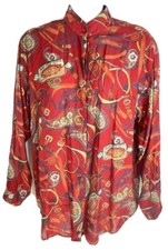 Vintage Southern Lady Horse Hunt Equestrian Paisley Button Down Blouse 9/10