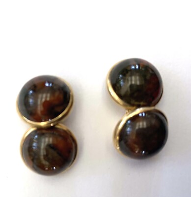 Boutons De Manchette Vintage En Or Jaune 14 Carats Et Agate - Signés Brock & Co, Vers 1900, Occasion