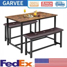 Dining Table Set for 4 Kitchen Table W/2 Benches 3 Piece Dining Room Table Set