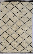 Poils Longs Shaggy Tapis Morocco Berbère 100% Laine Noir Ivoire Manufacturé BM4