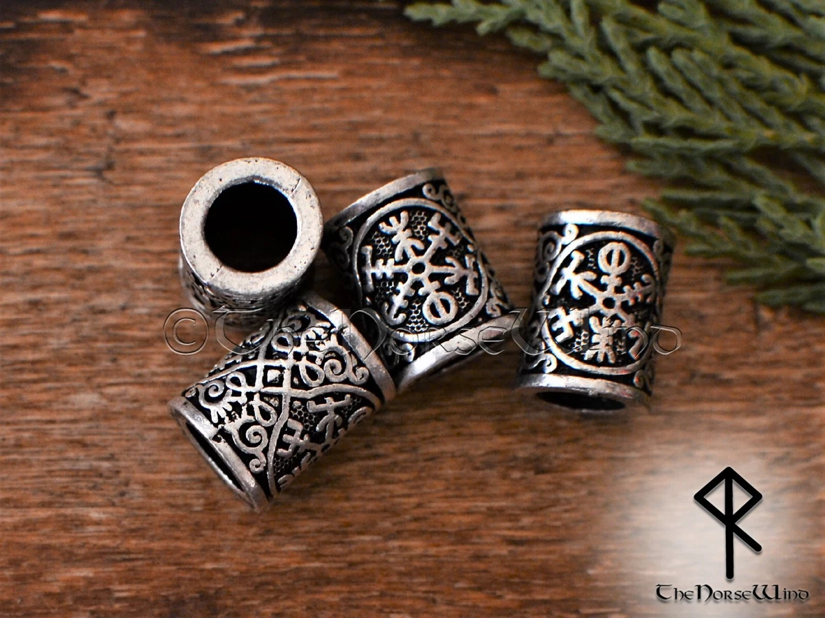 Viking Compass Beard Beads Vegvisir Hair Rings Signpost Norse Rune
