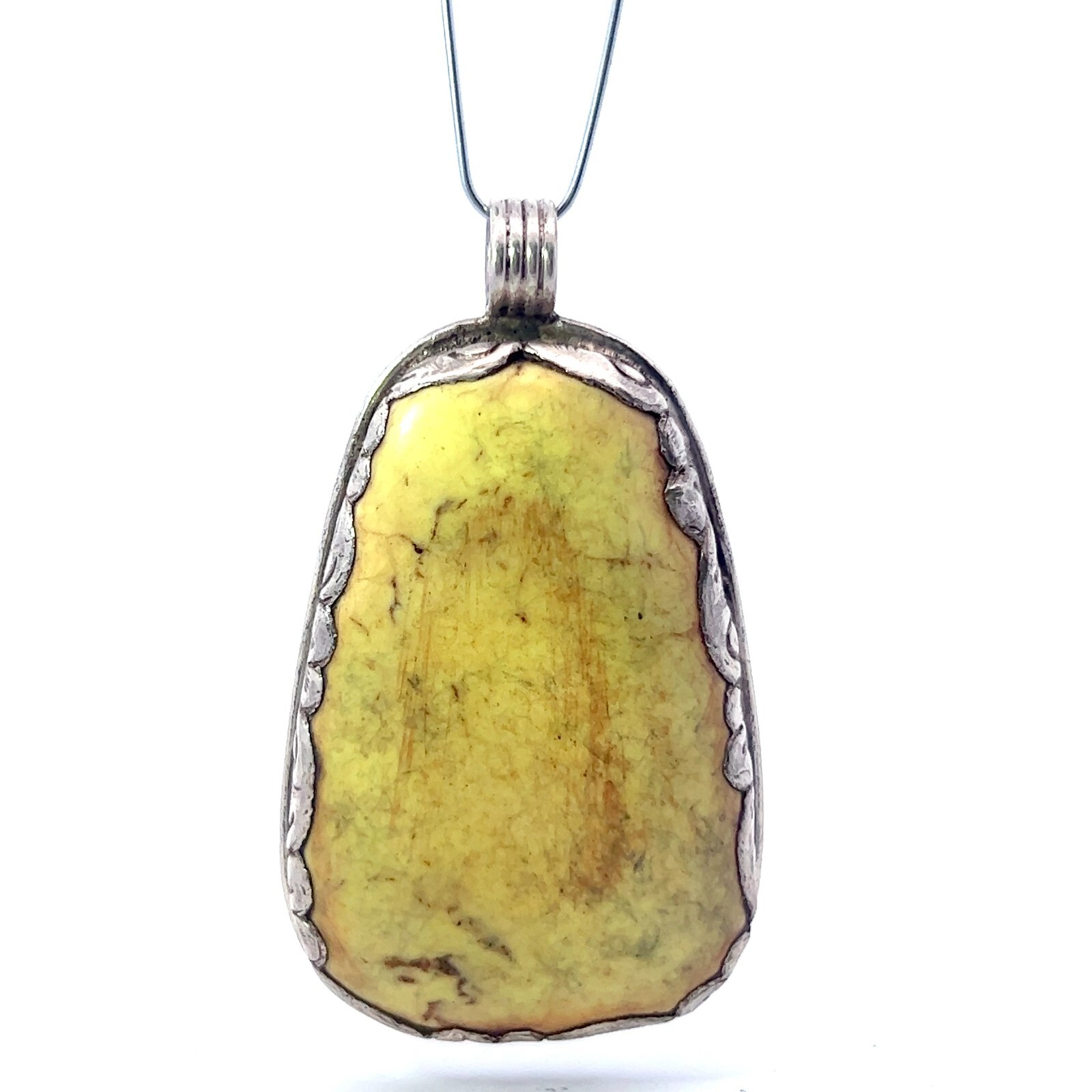 Silver Yellow Turquoise Extra Large Handmade Pend… - image 1