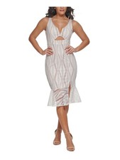 GUESS Womens Beige Split Flare Hem Sleeveless Split Sheath Dress 2