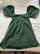 miami by francesca's Green Puff Sleeve Square Neck Mini Dress Cotton Size S