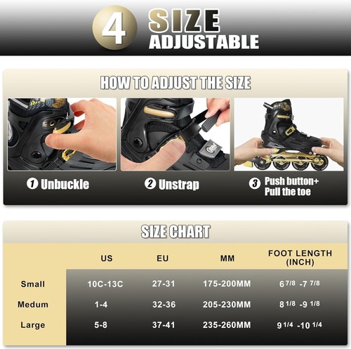 Inline Skates for Kids and Adults, 4 Sizes Adjustable Kids Inline Skates,... - Picture 5 of 6