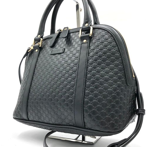 GUCCI 449.663 GG guccissima 2Way Handbag Shoulder Black Leather Gold Hardware