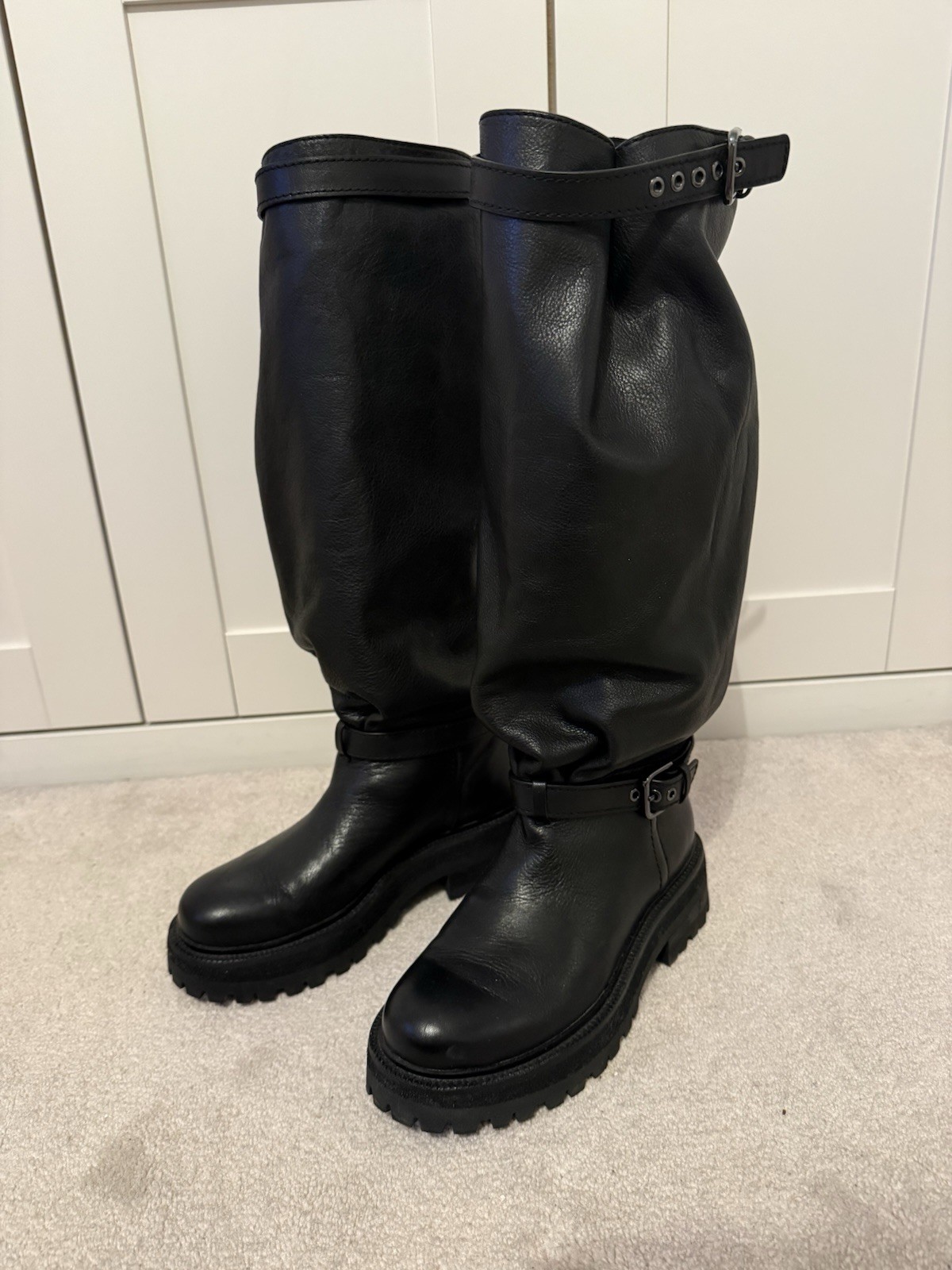 Zara SRPLS Limited Edition Black Leather Buckle Boots, EU37/UK4 RRP£289 image 3