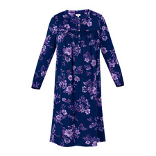 Aria Womens Sleepwear Nightgown Long Sleeve Velour Navy Purple Floral Pockets