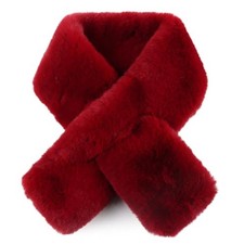 Women Fur Collar Scarf Winter Faux Fur Scarves for Women Cold Weather Wine Red