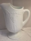 INDIANA GLASS Pitcher VTG Colony~Harvest Embossed Grape Leaf 64oz Milk Glass