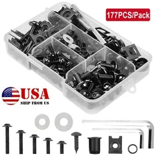 177Pcs Black Motorcycle Fairing Bolts Kit Windscreen Screws Fastener Nut Clips