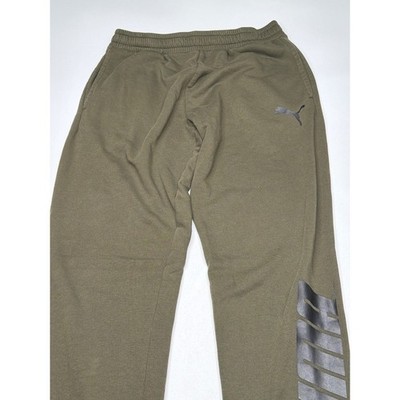 Puma Olive Green Graphic Logo Jogger Sweatpants Mens Medium Casual