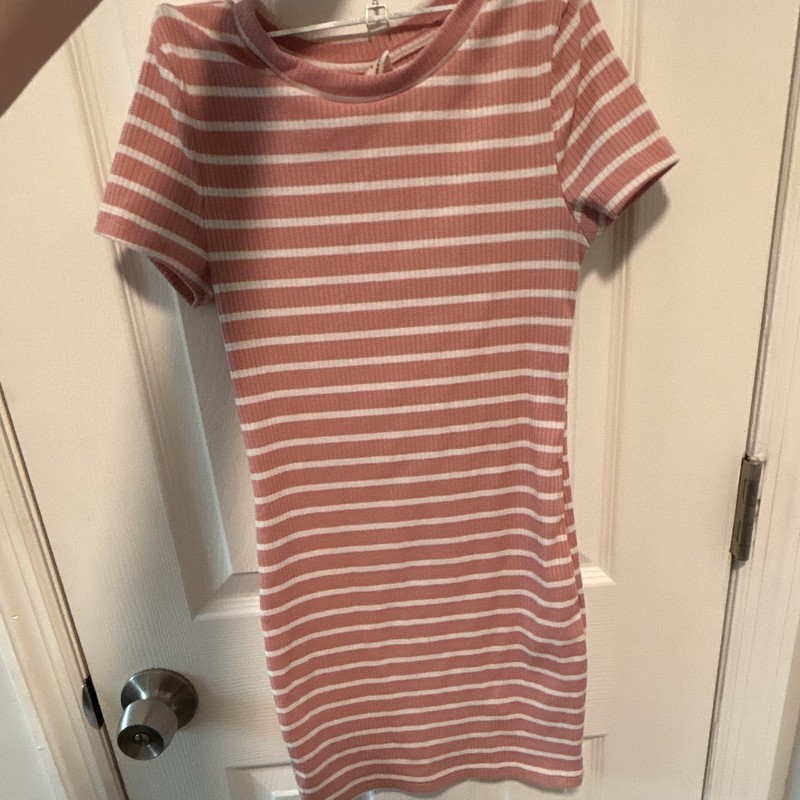 Preteen Girls Pink And White Striped Casual Dress