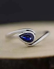 2Ct Pear LabCreated Blue Sapphire Women's Wedding Ring 14K White Gold Plated
