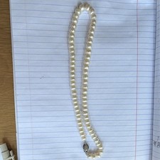 White Round Pearl Beaded Strand Necklace, Sig...