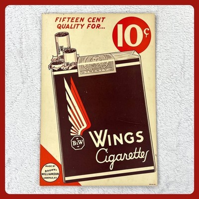 1930s Wings Cigarettes Vintage Advertising Sign 18'' Cardboard Louisville Tobacco