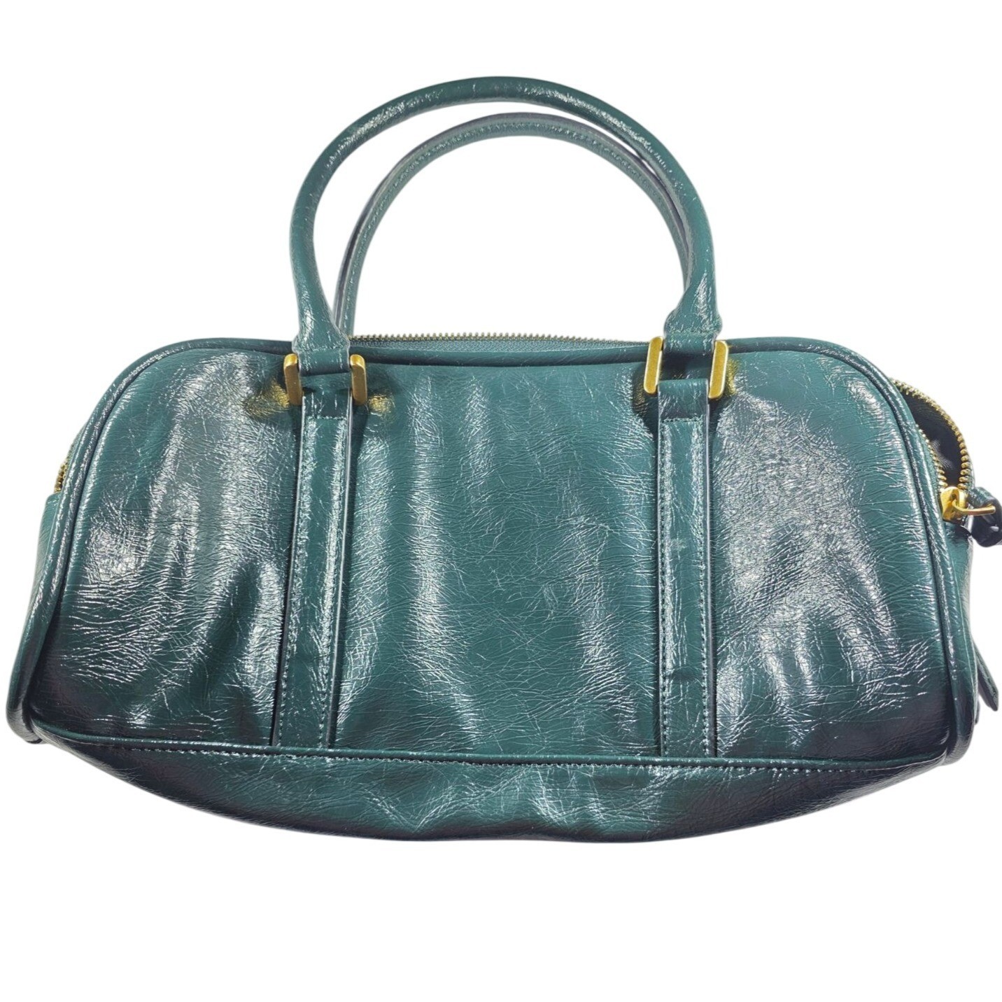 Zara Green Double Zip Satchel Gold tone Hardware Purse Handbag