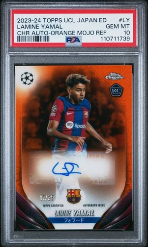 2023-24 Topps UEFA Japan Edition Chrome Auto Orange Mojo Lamine Yamal PSA 10
