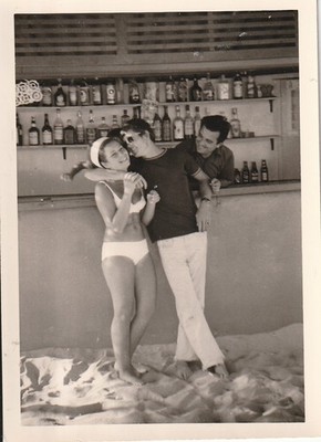 Vintage Photo Beautiful Woman in Bikini at Beach Bar Snapshot 1960s