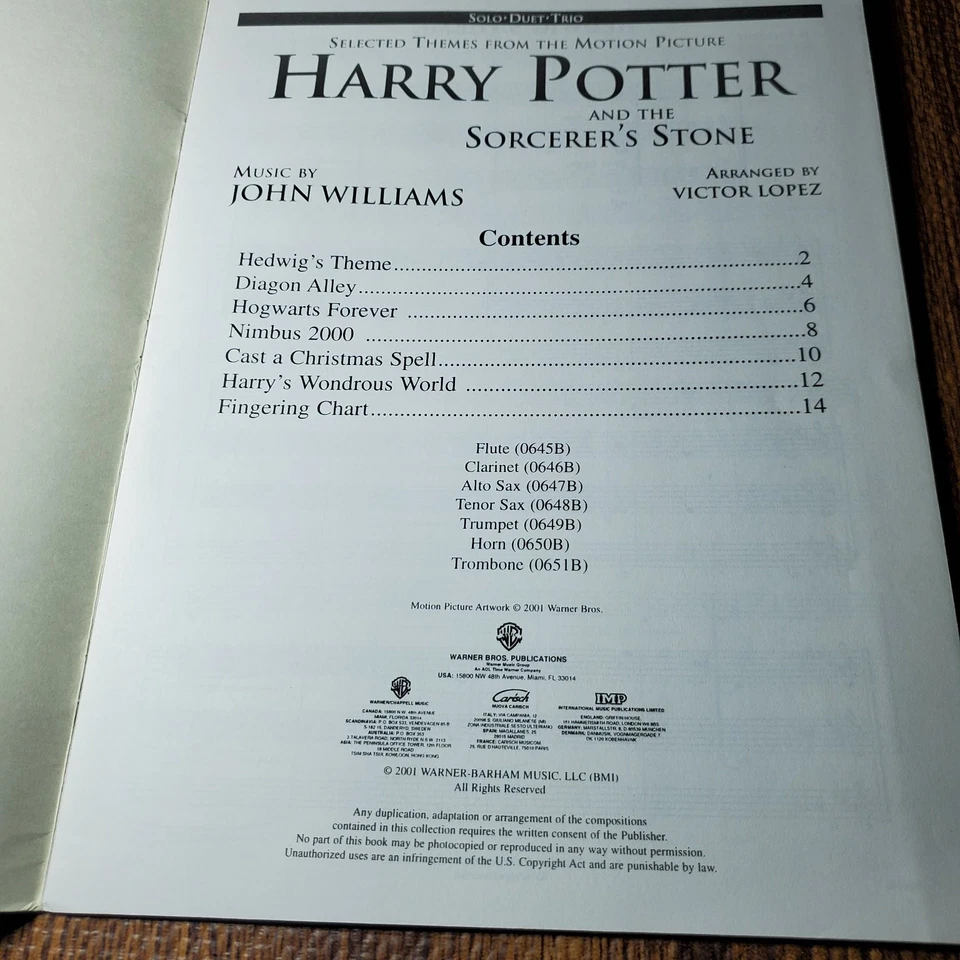 Harry Potter Piedra Filosofal Selecciones Vocales Trompeta Solo Dúo Trío Foto 3 de 4
