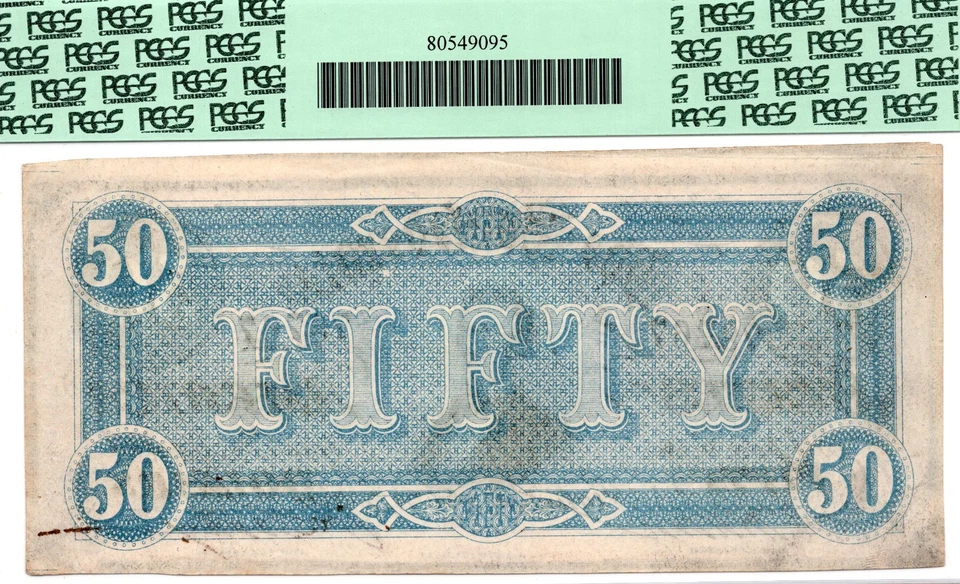 1864 $50 Confederate States of America T-66 Banknote - PCGS AU50! Error Cut! - Image 2 of 3