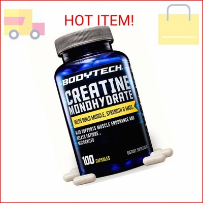 BodyTech Creatine Monohydrate Capsules, Micronized Creatine Formula for Men and