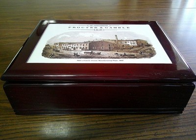 Proctor and Gamble 175th Anniversary Lacquered Wooden Keepsake Box Tile Lid