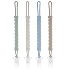 Stylish Silicone Pacifier Clips, 4-Pack Sage+Light Grey+Style B 