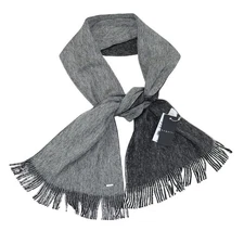 Bugatti 100% Virgin Wool Knit Raschel Knit Men's Fringe Scarf NWT Black/Grey