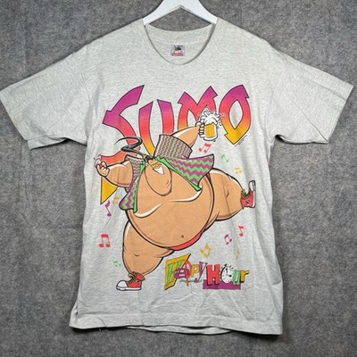 Vintage 90s Sumo Wrestler Happy Hour Big Face T Shirt Mens Size L 21x29 Beer