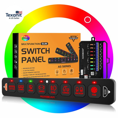 8 Gang Slim Switch Panel RGB AS-R80 Toggle Momentary Pulsed Dimmable Backlight 8