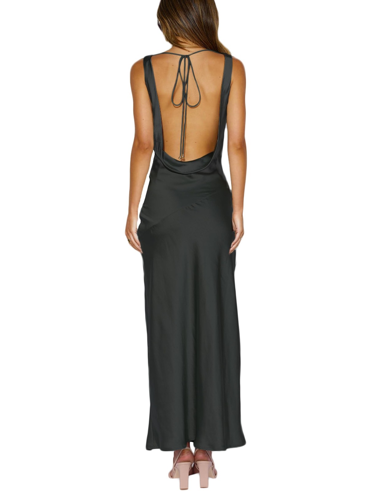 KOUNAI Satin Backless Formal Maxi Dresses for Women Wedding Guest | Silk,Cowl...