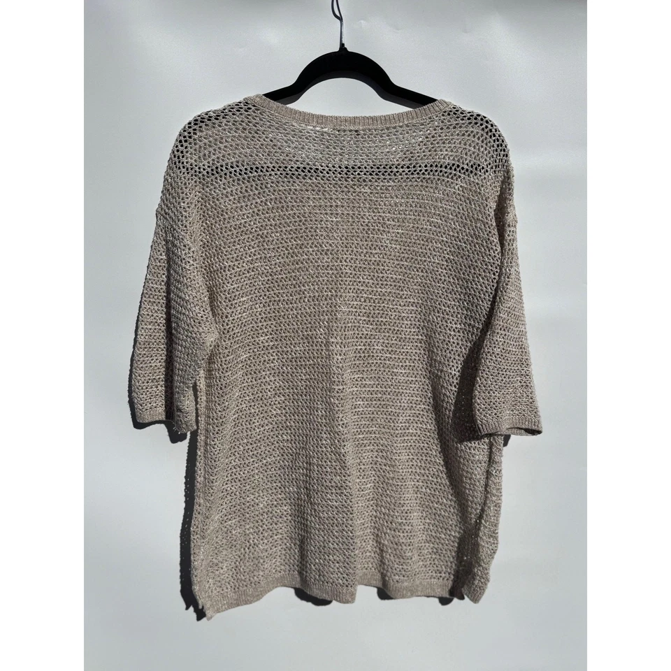 J Jill Sweater Womens Medium Beige Linen Blend Knit Open Knit Lagenlook Coastal - Image 2 of 4